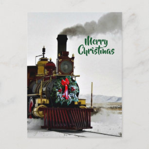 Tarjeta postal de Feliz Navidad con tren