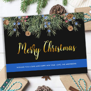 Tarjeta Postal de Feliz Navidad Línea Azul Fina de