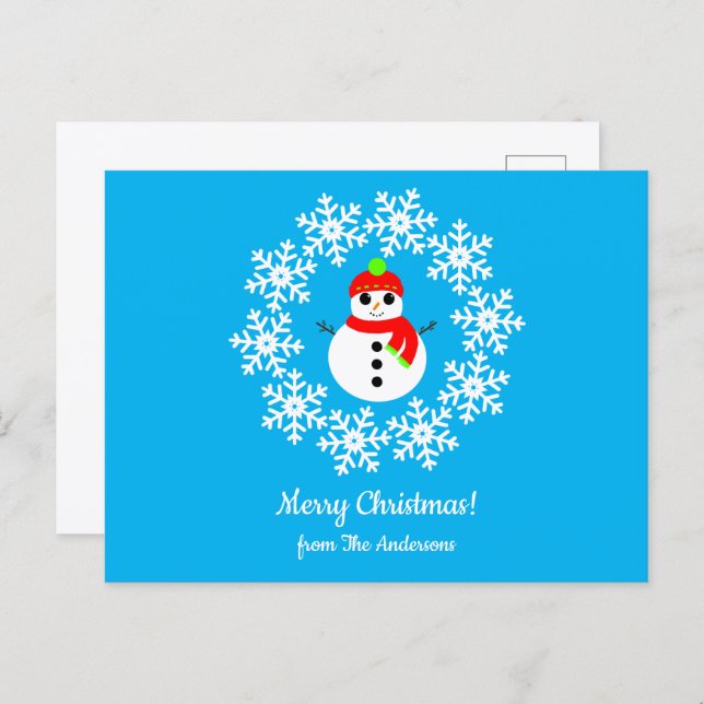 Tarjeta postal de Feliz Navidad para Snowman (Anverso / Reverso)