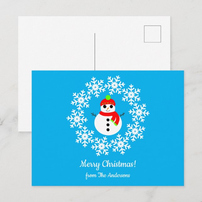 Tarjeta postal de Feliz Navidad para Snowman (Anverso / Reverso)
