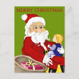 Tarjeta postal de Feliz Navidad Santa y Niño
