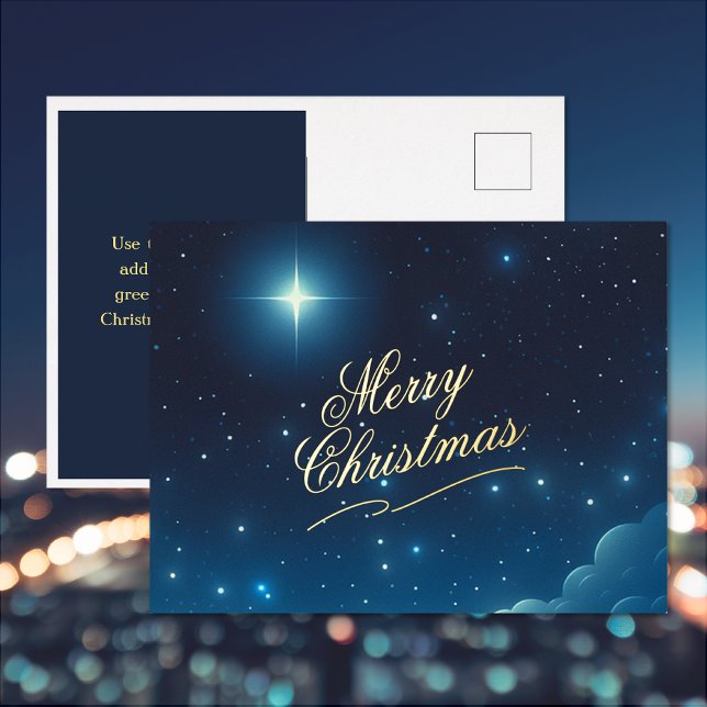 Tarjeta postal de Feliz Navidad Star Holiday Relie (Merry Christmas Star Holiday Foil Post Card (front and back))