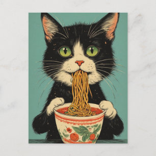 TARJETA POSTAL DE FIDEOS RAMEN DE GATO