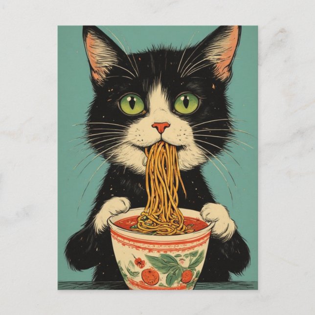 TARJETA POSTAL DE FIDEOS RAMEN DE GATO (Anverso)
