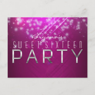 Tarjeta postal de fiesta con brillo rosa magenta a