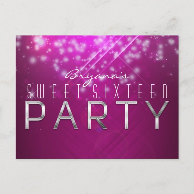 Tarjeta postal de fiesta con brillo rosa magenta a (Anverso)