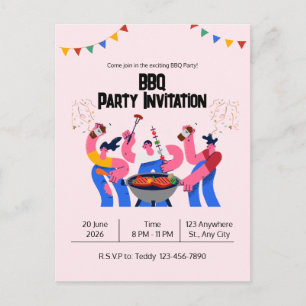 Tarjeta postal de fiesta de barbacoa divertida azu