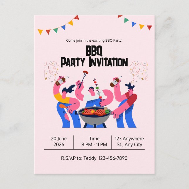Tarjeta postal de fiesta de barbacoa divertida azu (Anverso)