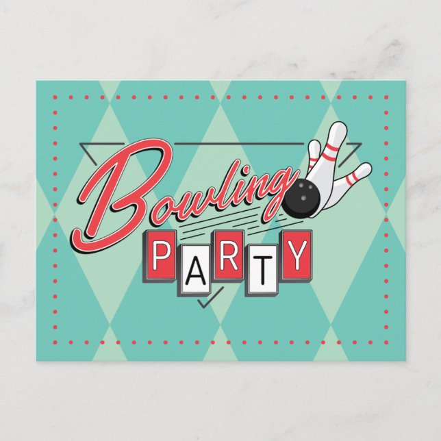 Tarjeta Postal de Fiesta de Bolos con Logo Retro (Anverso)