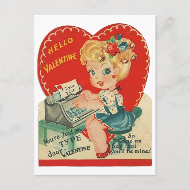 Tarjeta Postal de Fiesta de San Valentín Retro Vin (Anverso)