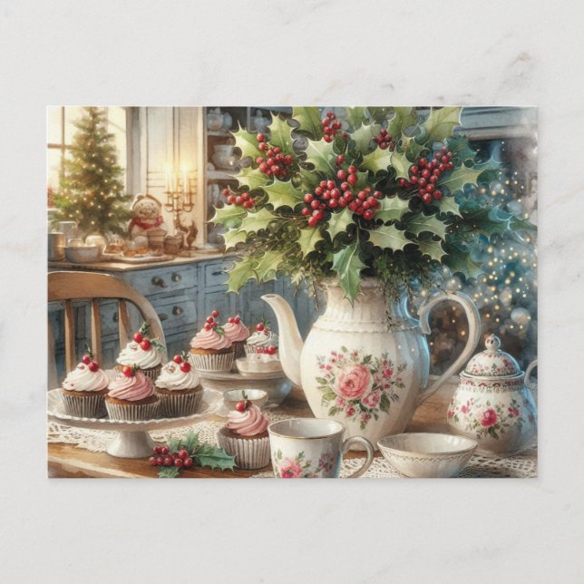 Tarjeta postal de fiesta de té en granja para Navi (Anverso)