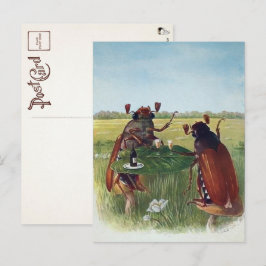 Tarjeta postal de fiesta de vino de insecto antigu