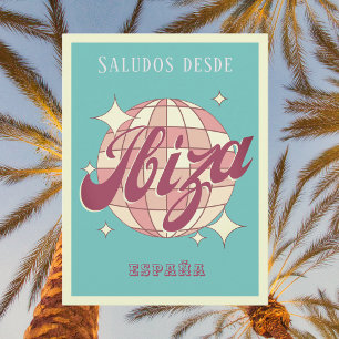 Tarjeta postal de fiesta retro vintage de Ibiza Es