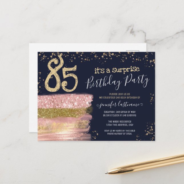 Tarjeta postal de fiesta sorpresa de pastel brilla (Anverso/Reverso In Situ)
