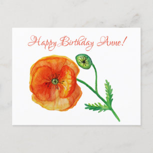 Tarjeta postal de flor de amapola personalizada de