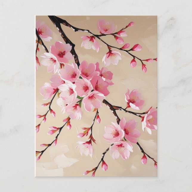 Tarjeta postal de flor de cerezo rosa elegante - C (Anverso)