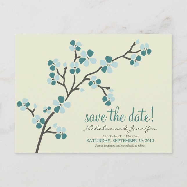 Tarjeta postal de flor de cerezo Save the Date (ve (Anverso)