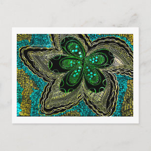 Tarjeta postal de flor de mandala verde esmeralda 