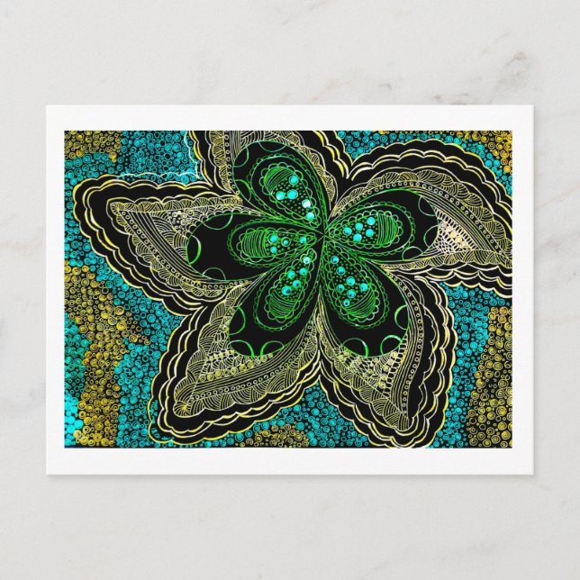 Tarjeta postal de flor de mandala verde esmeralda  (Anverso)