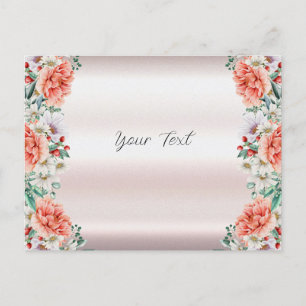 Tarjeta postal de flor de peonía acuarela