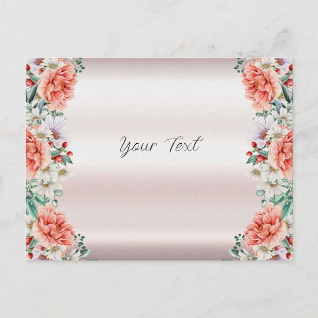 Tarjeta postal de flor de peonía acuarela (Anverso)