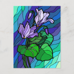 Tarjeta postal de flor púrpura de vidrio de mancha