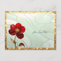 Tarjeta Postal de Flor Roja de Vidrio Emplomado