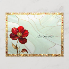 Tarjeta Postal de Flor Roja de Vidrio Emplomado