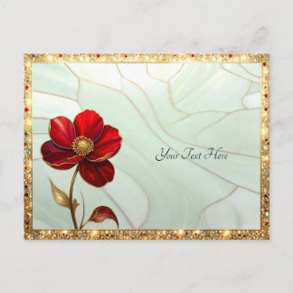 Tarjeta Postal de Flor Roja de Vidrio Emplomado