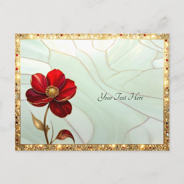 Tarjeta Postal de Flor Roja de Vidrio Emplomado (Anverso)