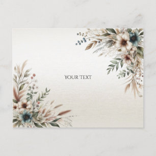 Tarjeta postal de flores azul marfil al acuarela