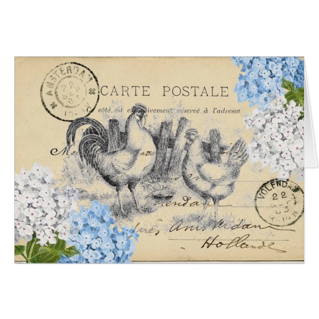 Tarjeta postal de flores azules de pollo de época (Anverso (Horizontal))