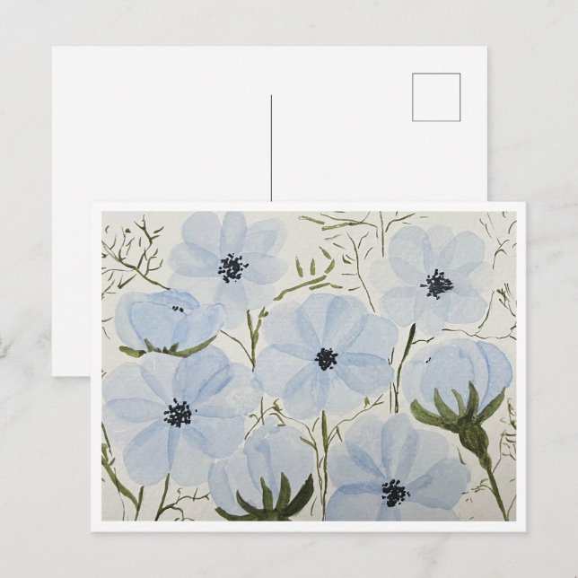 Tarjeta postal de flores azules ondeando (Anverso / Reverso)
