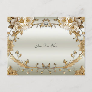 Tarjeta Postal de Flores Blancas Doradas Ornamenta