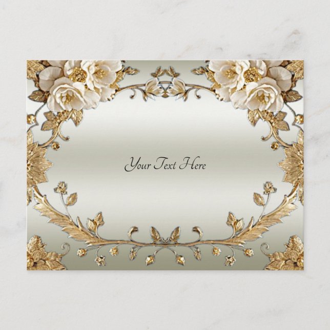 Tarjeta Postal de Flores Blancas Doradas Ornamenta (Anverso)