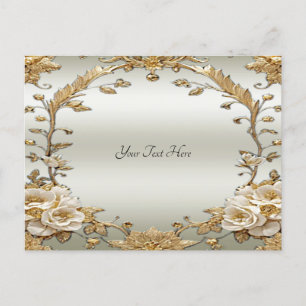 Tarjeta Postal de Flores Blancas Doradas Ornamenta