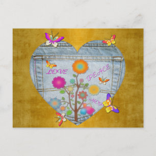 Tarjeta postal de flores de corazón de bolsillo de