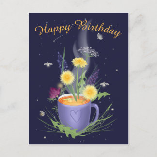 Tarjeta postal de flores de verano en el té
