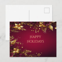 Tarjeta Postal de Flores Doradas y Rojas de Borgoñ