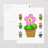 Tarjeta postal de flores en maceta Rosy Posy linda