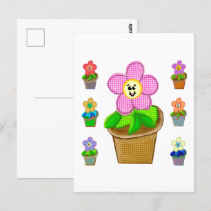 Tarjeta postal de flores en maceta Rosy Posy linda