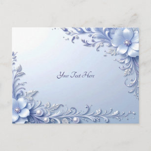 Tarjeta postal de flores ornamentadas azules con p