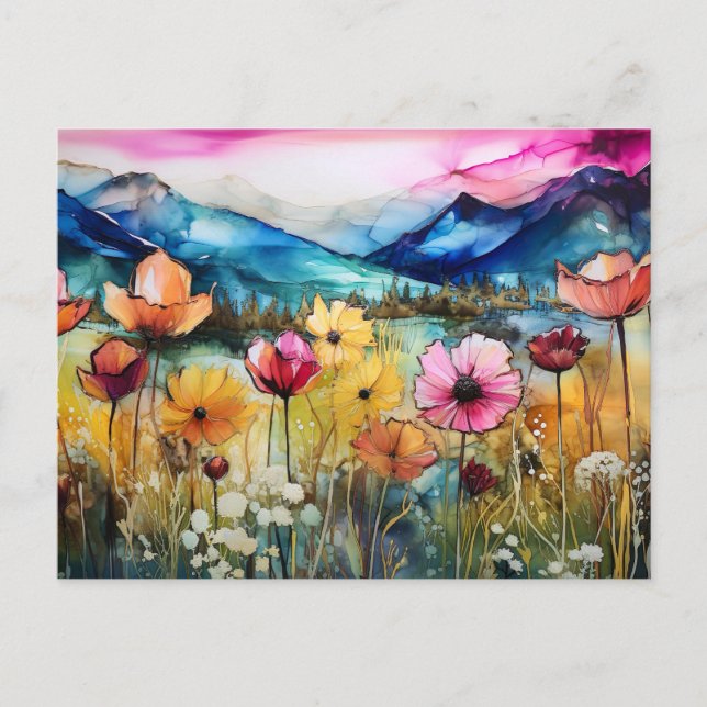 Tarjeta postal de flores silvestres de montaña con (Anverso)