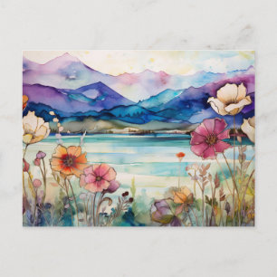 Tarjeta postal de flores silvestres de montaña con