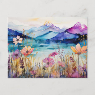 Tarjeta postal de flores silvestres de montaña con