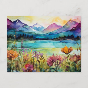 Tarjeta postal de flores silvestres de montaña con