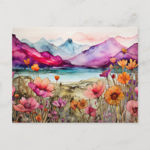Tarjeta postal de flores silvestres de montaña con