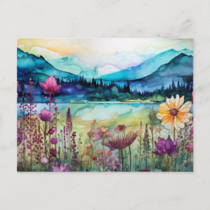 Tarjeta postal de flores silvestres de montaña con