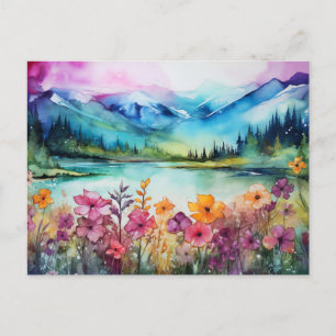 Tarjeta postal de flores silvestres de montaña con
