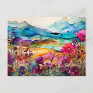 Tarjeta postal de flores silvestres de montaña con